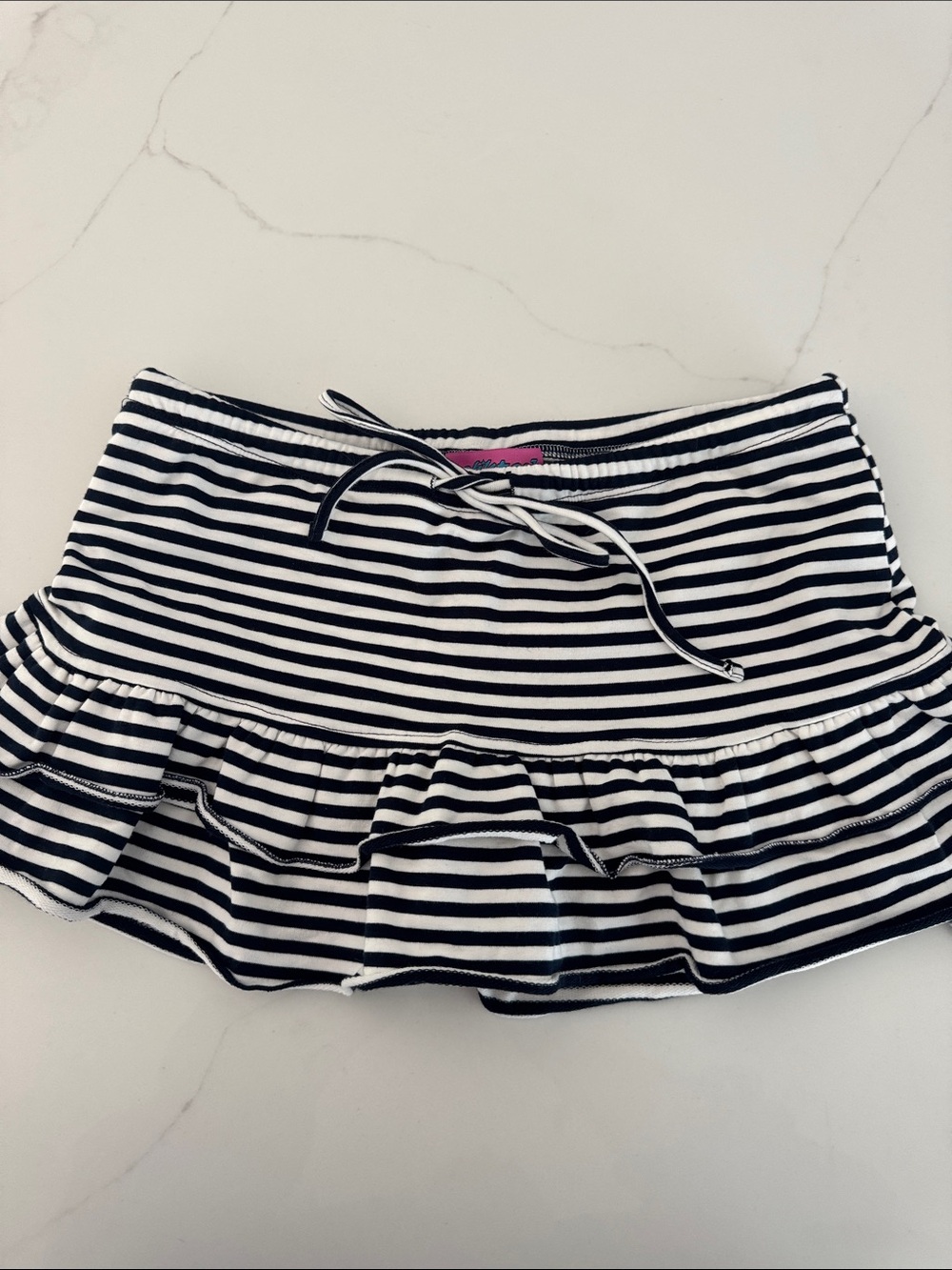 Edikted Striped Ruffled Skirt - navy + white SMALL